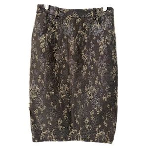 NEW Banana Republic Size 0 Gray Jacquard Pencil Skirt Metallic Floral Design